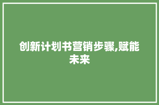 创新计划书营销步骤,赋能未来,引领行业发展 创新计划书营销步骤,赋能未来,引领行业发展