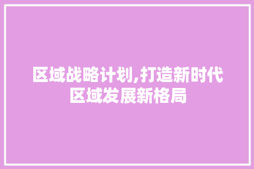 区域战略计划,打造新时代区域发展新格局