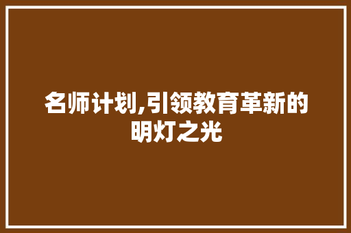 名师计划,引领教育革新的明灯之光
