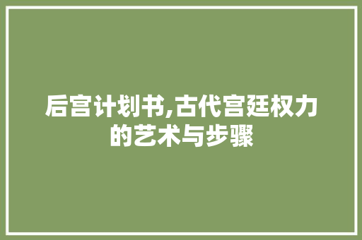 后宫计划书,古代宫廷权力的艺术与步骤