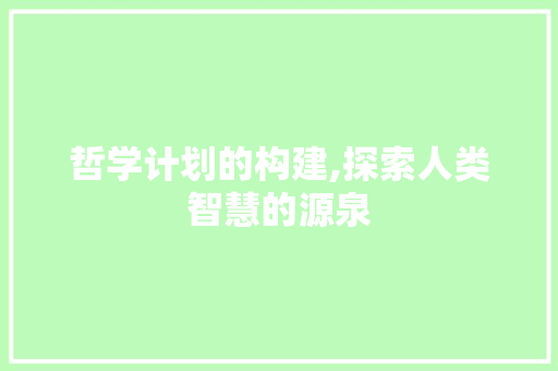 哲学计划的构建,探索人类智慧的源泉