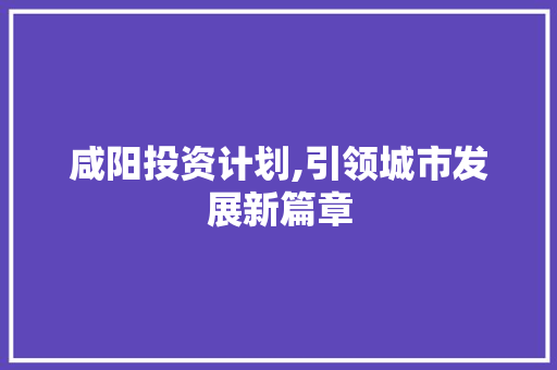 咸阳投资计划,引领城市发展新篇章