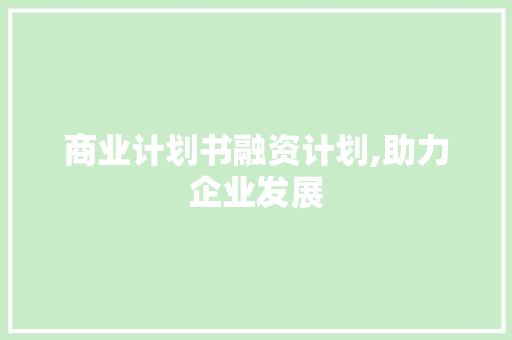 商业计划书融资计划,助力企业发展，共筑辉煌未来