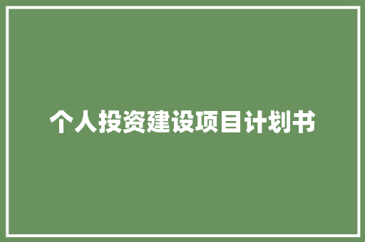 个人投资建设项目计划书