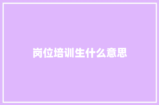 岗位培训生什么意思