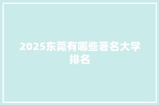 2025东莞有哪些著名大学排名