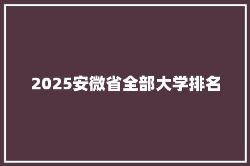 2025安微省全部大学排名