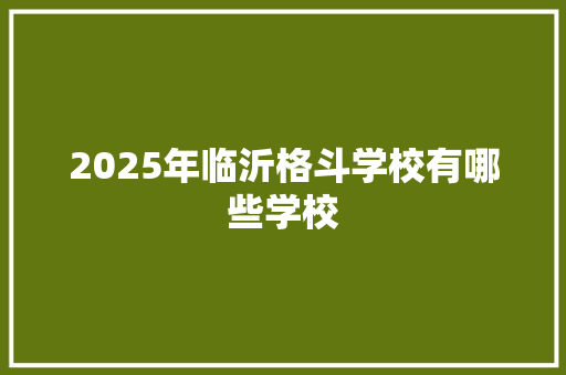 2025年临沂格斗学校有哪些学校