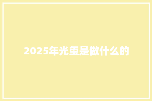 2025年光玺是做什么的