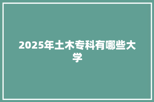 2025年土木专科有哪些大学