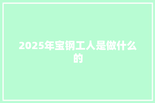 2025年宝钢工人是做什么的