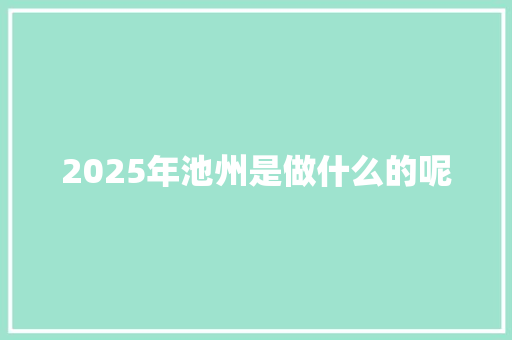 2025年池州是做什么的呢