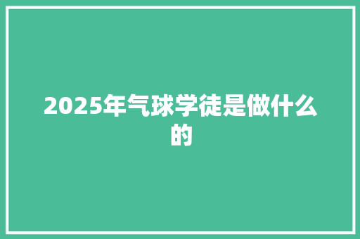2025年气球学徒是做什么的
