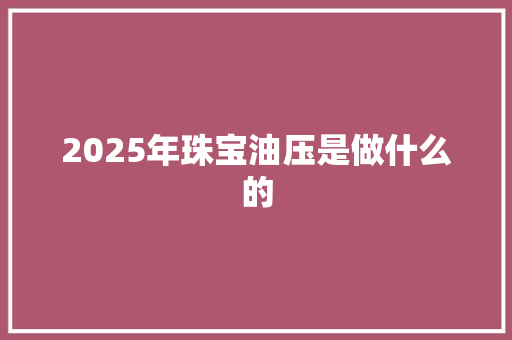 2025年珠宝油压是做什么的