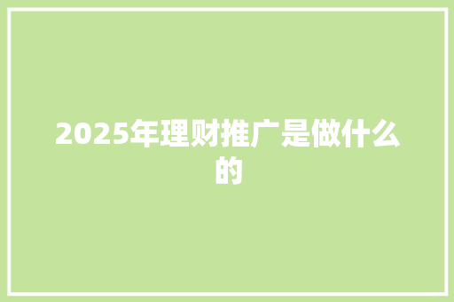 2025年理财推广是做什么的