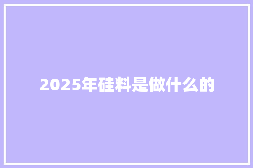 2025年硅料是做什么的