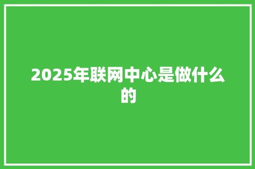 2025年联网中心是做什么的