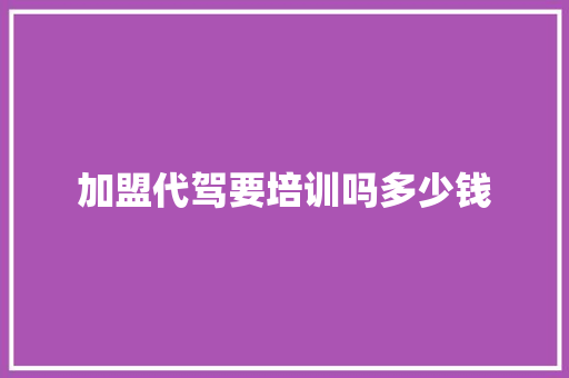 加盟代驾要培训吗多少钱