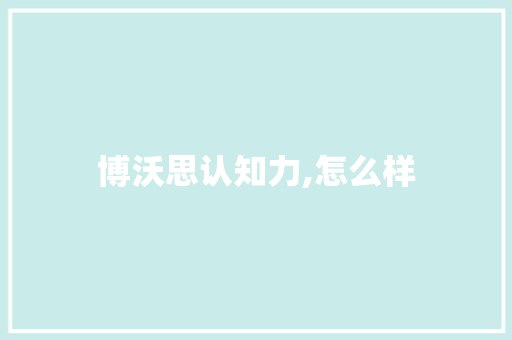 博沃思认知力,怎么样