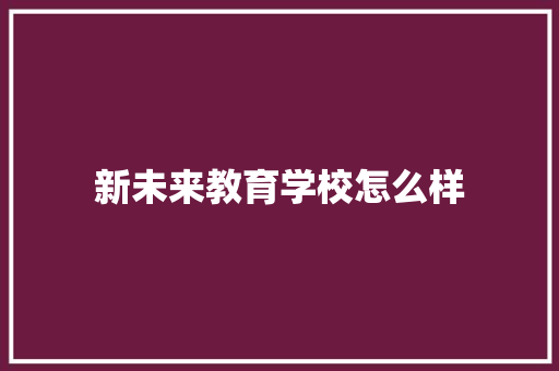 新未来教育学校怎么样