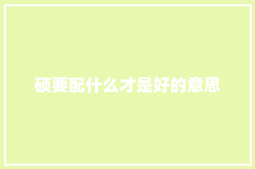硕要配什么才是好的意思