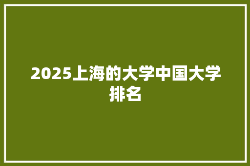 2025上海的大学中国大学排名