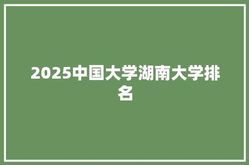 2025中国大学湖南大学排名