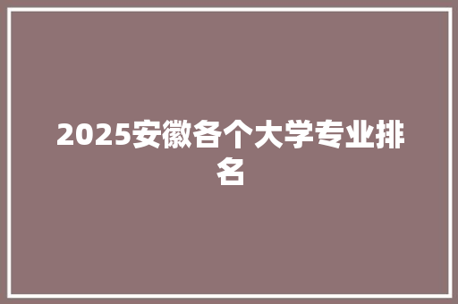 2025安徽各个大学专业排名