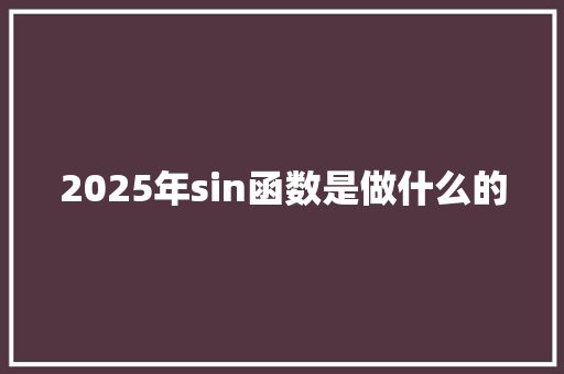 2025年sin函数是做什么的