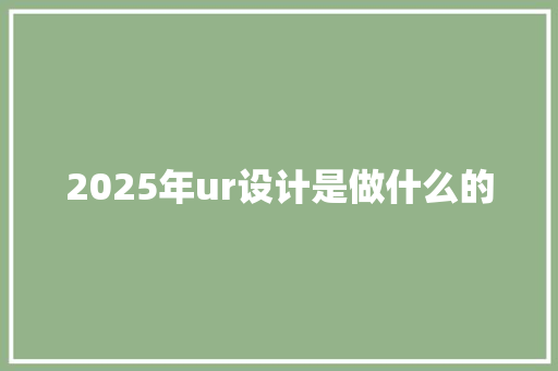 2025年ur设计是做什么的