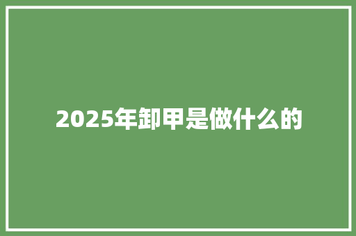 2025年卸甲是做什么的
