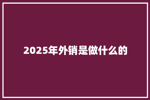 2025年外销是做什么的