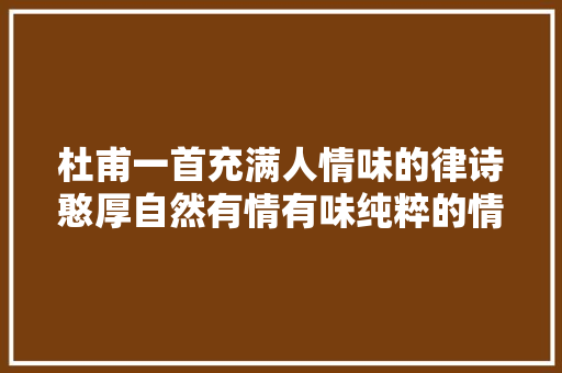 杜甫一首充满人情味的律诗憨厚自然有情有味纯粹的情谊最宝贵