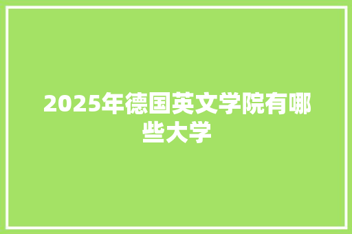 2025年德国英文学院有哪些大学