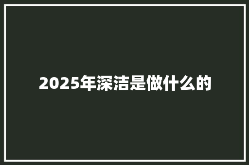 2025年深洁是做什么的