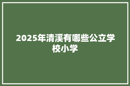 2025年清溪有哪些公立学校小学