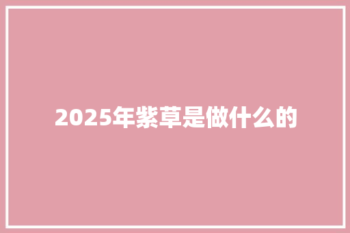 2025年紫草是做什么的
