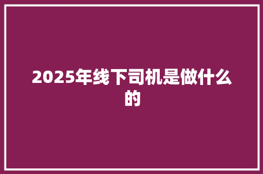 2025年线下司机是做什么的