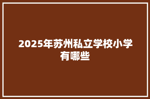 2025年苏州私立学校小学有哪些