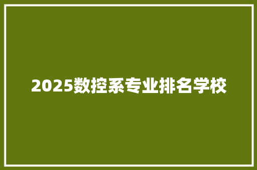 2025数控系专业排名学校