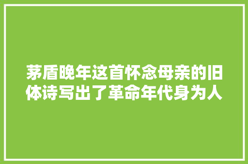 茅盾晚年这首怀念母亲的旧体诗写出了革命年代身为人母的不易