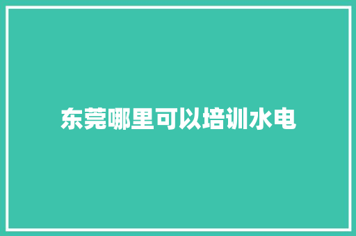 东莞哪里可以培训水电