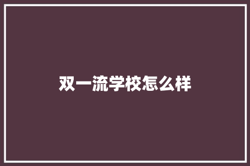 双一流学校怎么样
