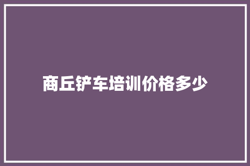 商丘铲车培训价格多少