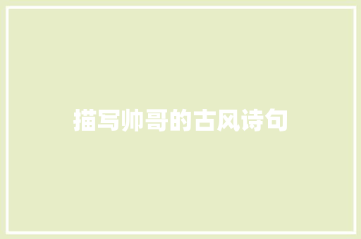 描写帅哥的古风诗句