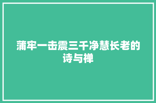 蒲牢一击震三千净慧长老的诗与禅