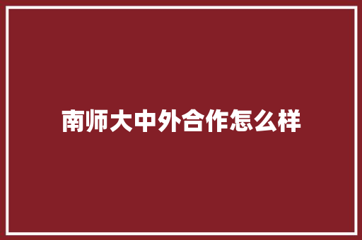 南师大中外合作怎么样