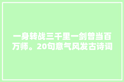 一身转战三千里一剑曾当百万师。20句意气风发古诗词尽显霸气