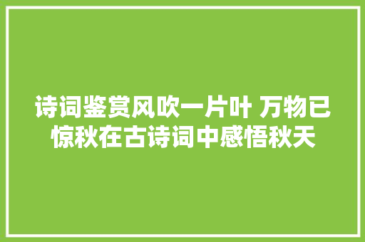 诗词鉴赏风吹一片叶 万物已惊秋在古诗词中感悟秋天