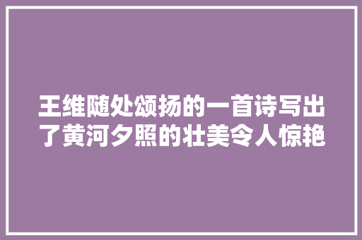 王维随处颂扬的一首诗写出了黄河夕照的壮美令人惊艳